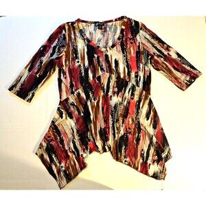 Loving It Womens 2X Boho Tunic 3/4 Sleeve Scoop Neck Handkerchief Hem Top Blouse